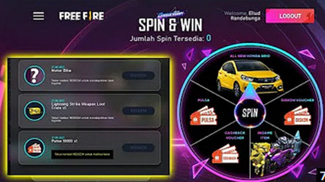 Free Fire Wheel Spin - Event Anniversary Free Fire 4th Malam ini 2021